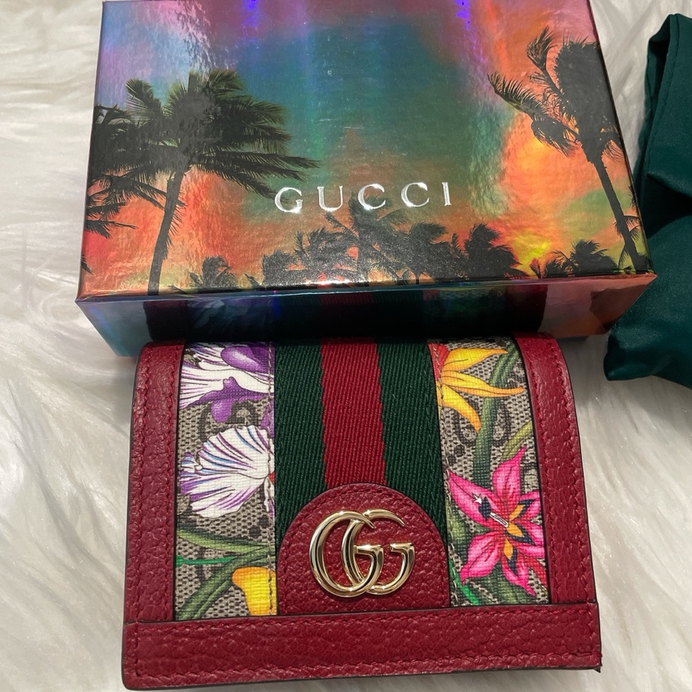 Gucci Ophidia Floral Card Holder Wallet